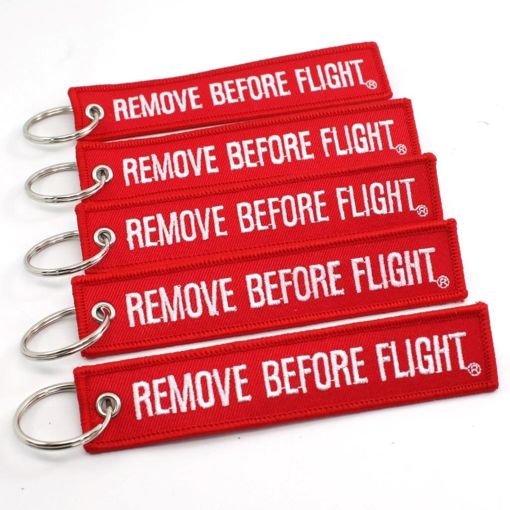 REMOVE BEFORE FLIGHT KEYCHAIN - RED/ White QTY= 5 TAGS - FLAG PILOT CREW KEY