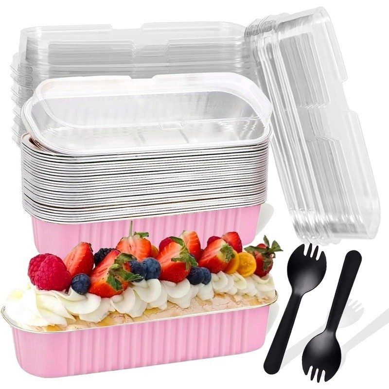 20PCS Rectangle Mini Loaf Pans With Lids Mini Cake Pans Disposable Baking Cups