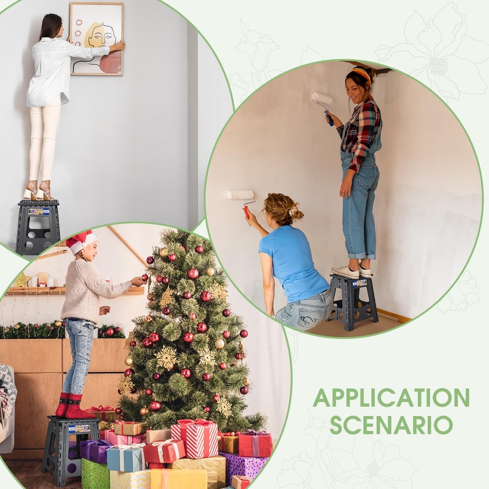 Folding Step Stool 16 Inch 400 lbs Capacity Dot Grey Plastic Handle 1 PC