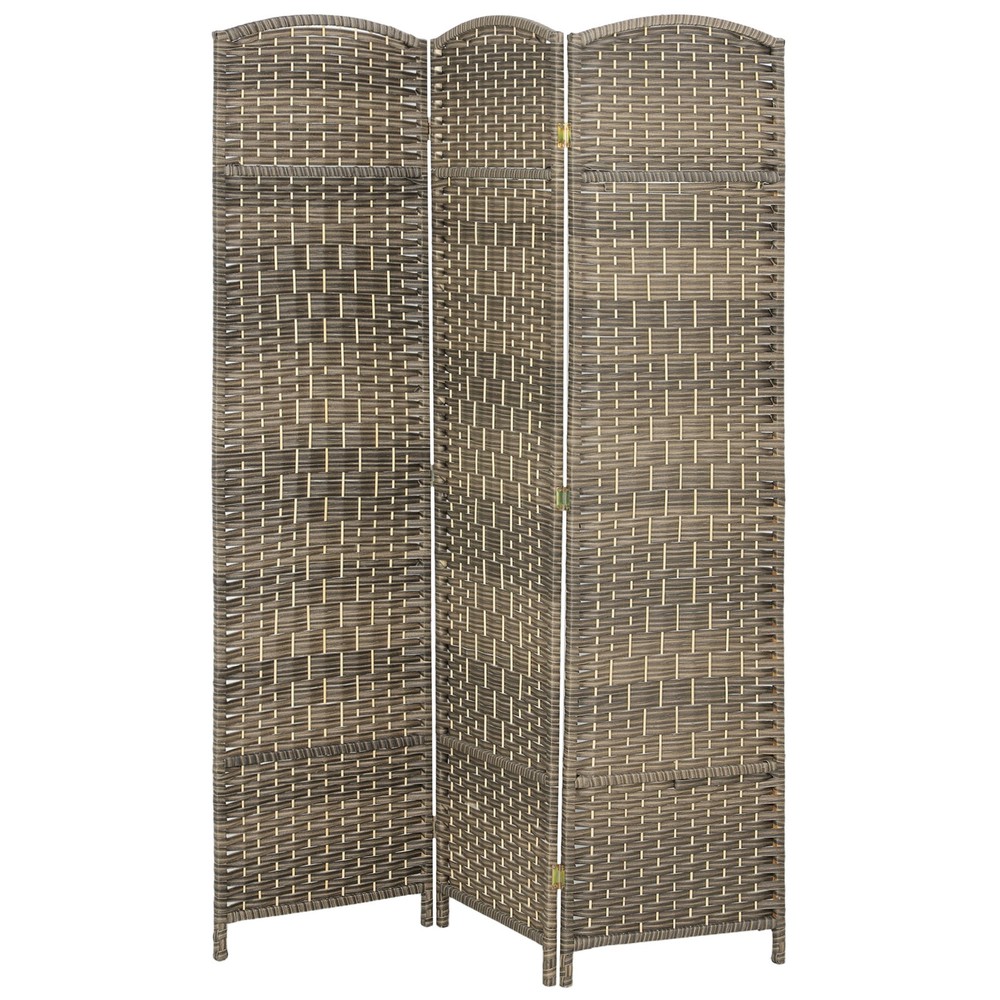 3 Panel Room Divider Hand-Woven Freestanding Partition Brown