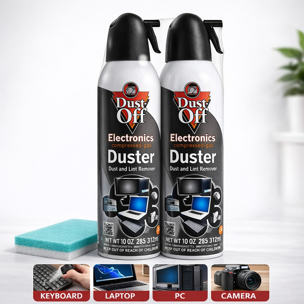 Compressed Air Duster Electronics 10oz 2 Pack Dust-Off Cleaner w/ Sponge