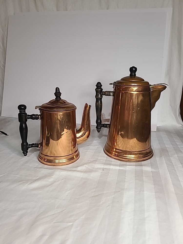 Copper Tin Lined Coffee Pots 10" And 8"