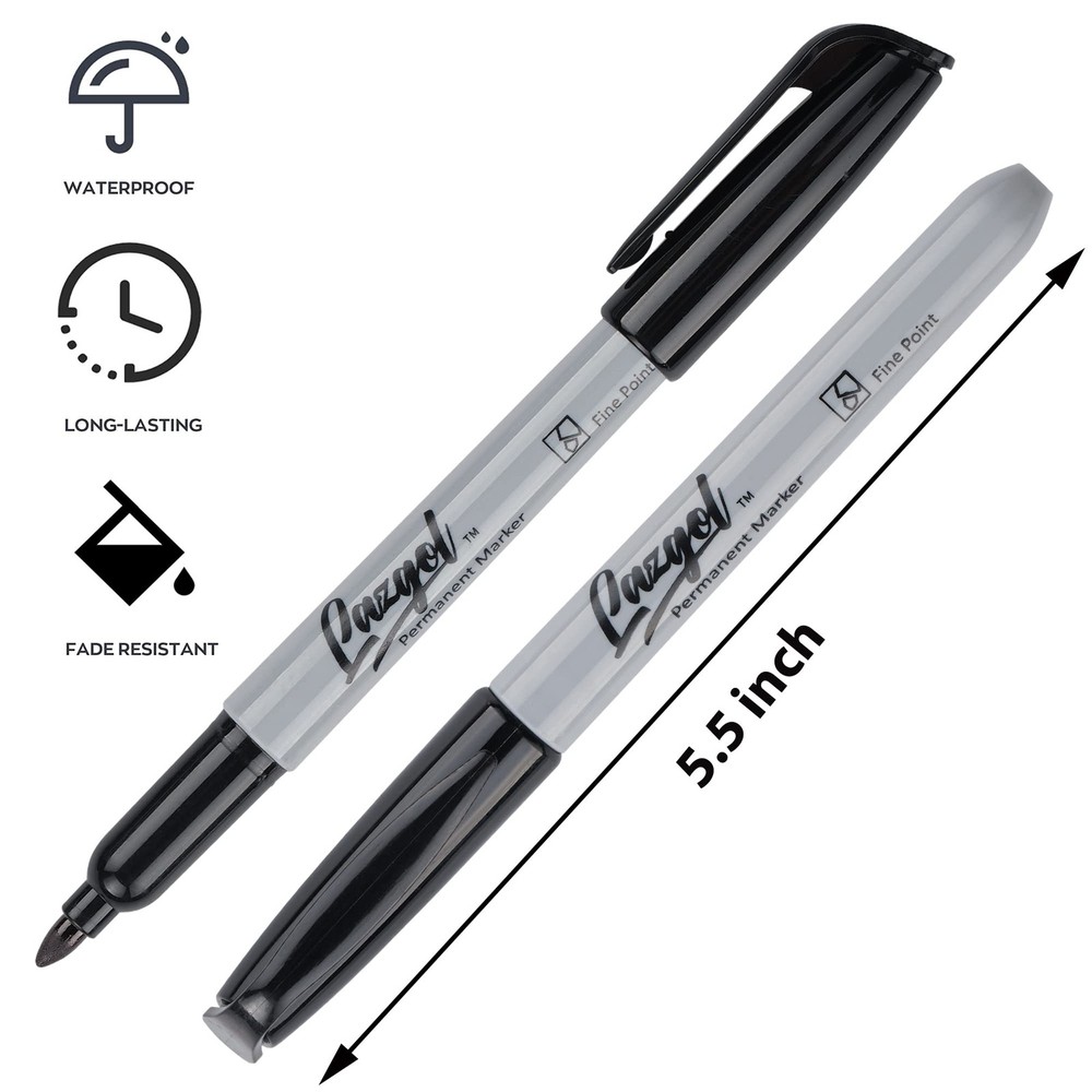 Permanent Markers Bulk, 32 Pack Black Permanent Marker Set, Fine Tip, Waterpr...