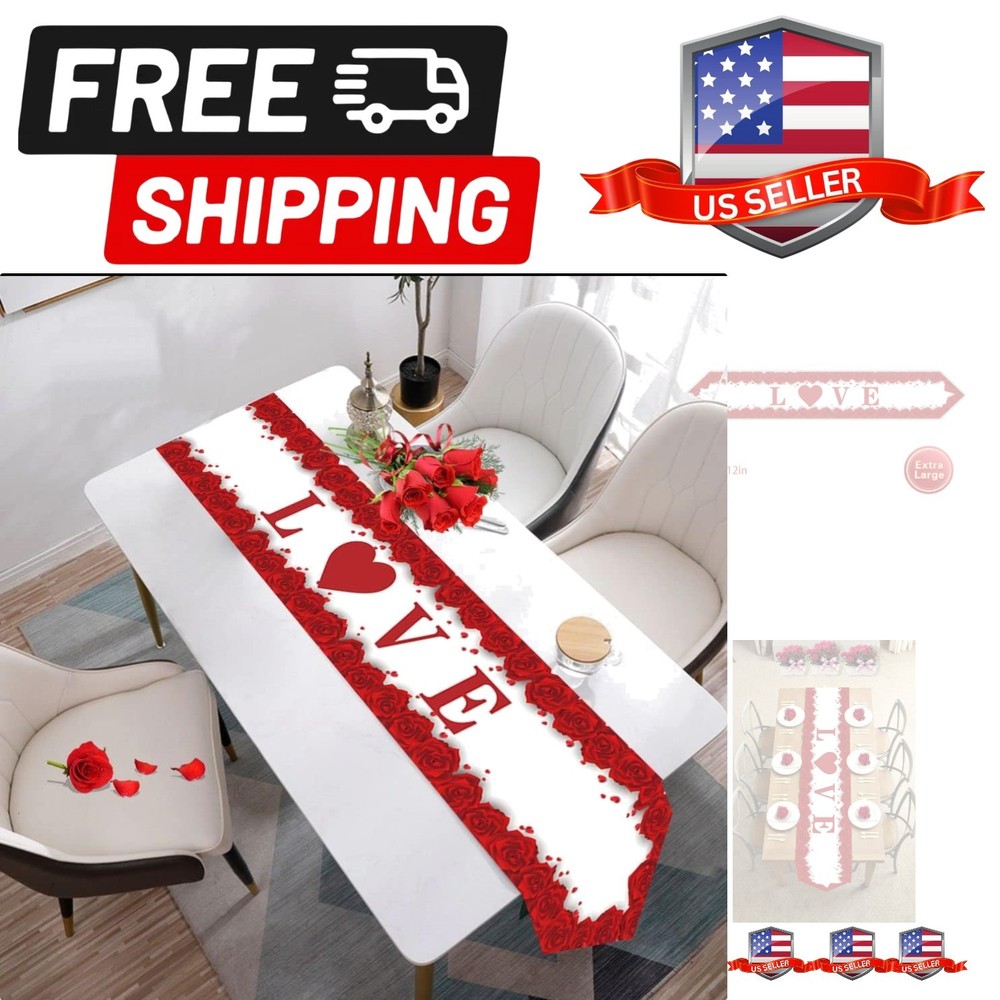 Valentine's Day Red Heart Table Runner & Covers