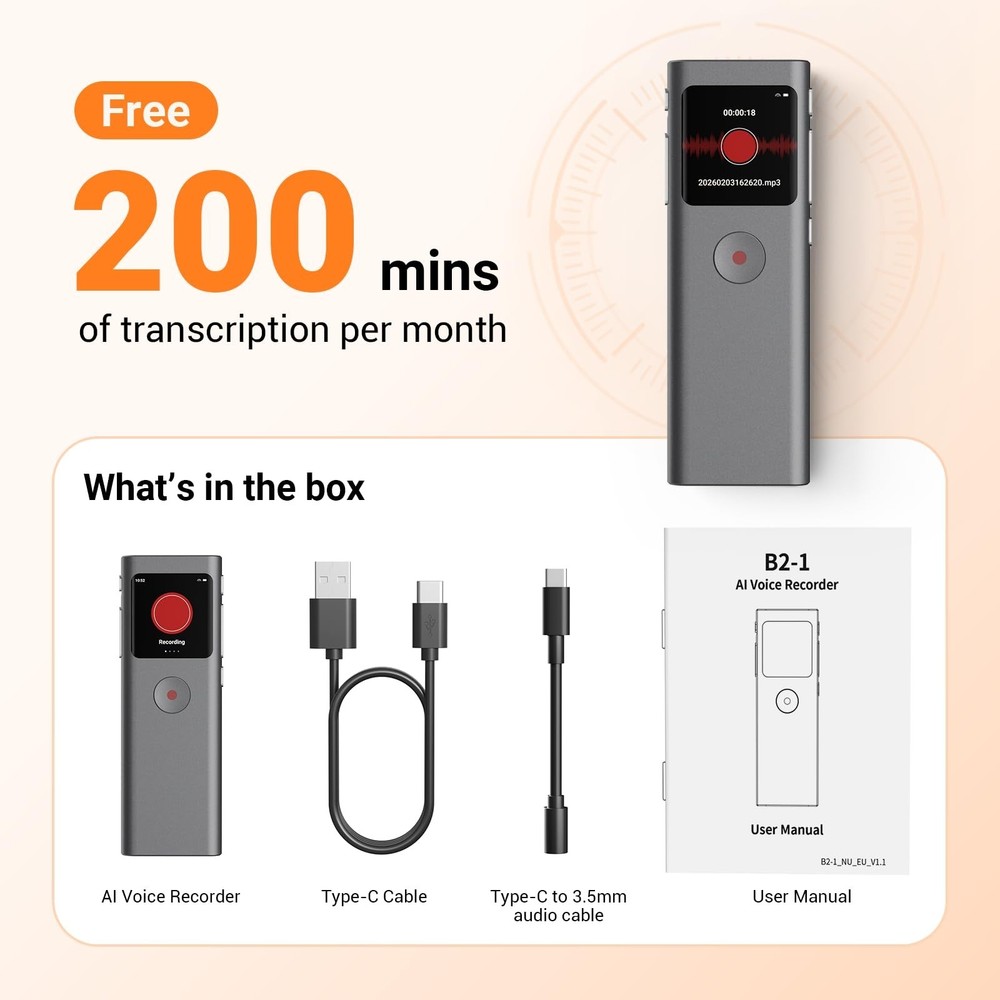 AI Digital Voice Recorder with Transcribe & Summarize, AI Note Taker for Meet...