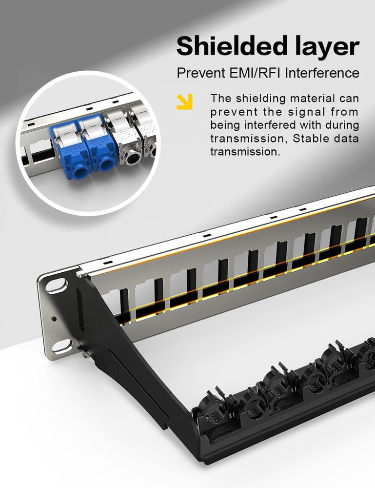 1U 10 Inch 12 Port Blank Keystone Patch Panel Shielded Network Rack Mount