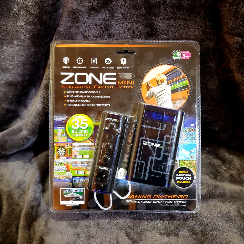 ZONE Mini INTERACTIVE Black/Blue GAMING SYSTEM 35 BUILT-IN GAMES WIRELESS Sealed