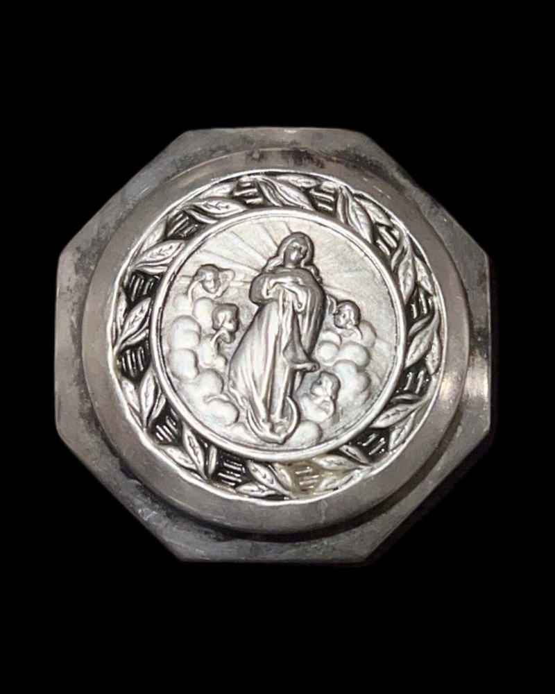 Our Lady Of Assumption Locket Rosary Case  Pill Snuff Box Antique Holy Relic