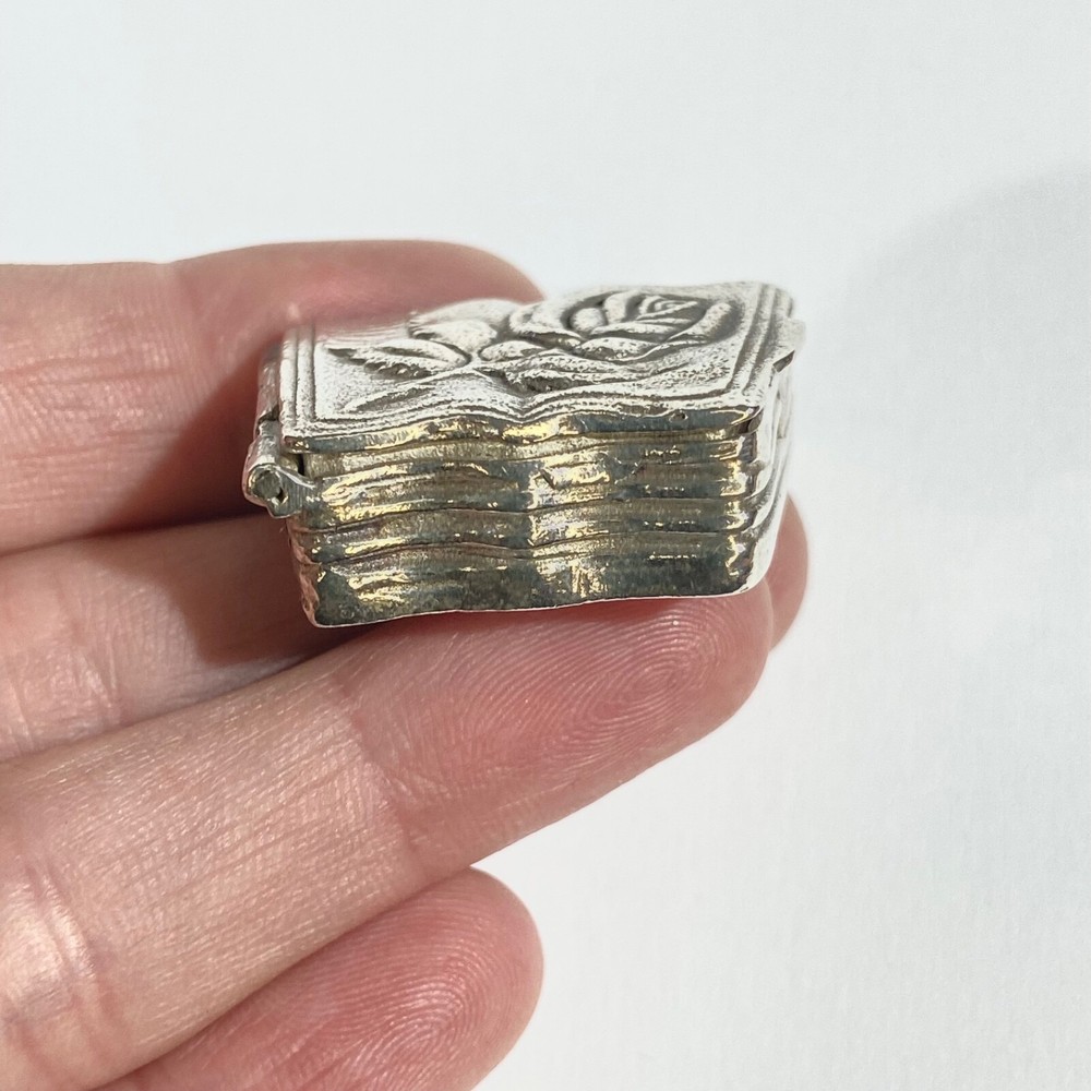 Vintage Solid Silver Italian book shape Pill Box, Hallmarked