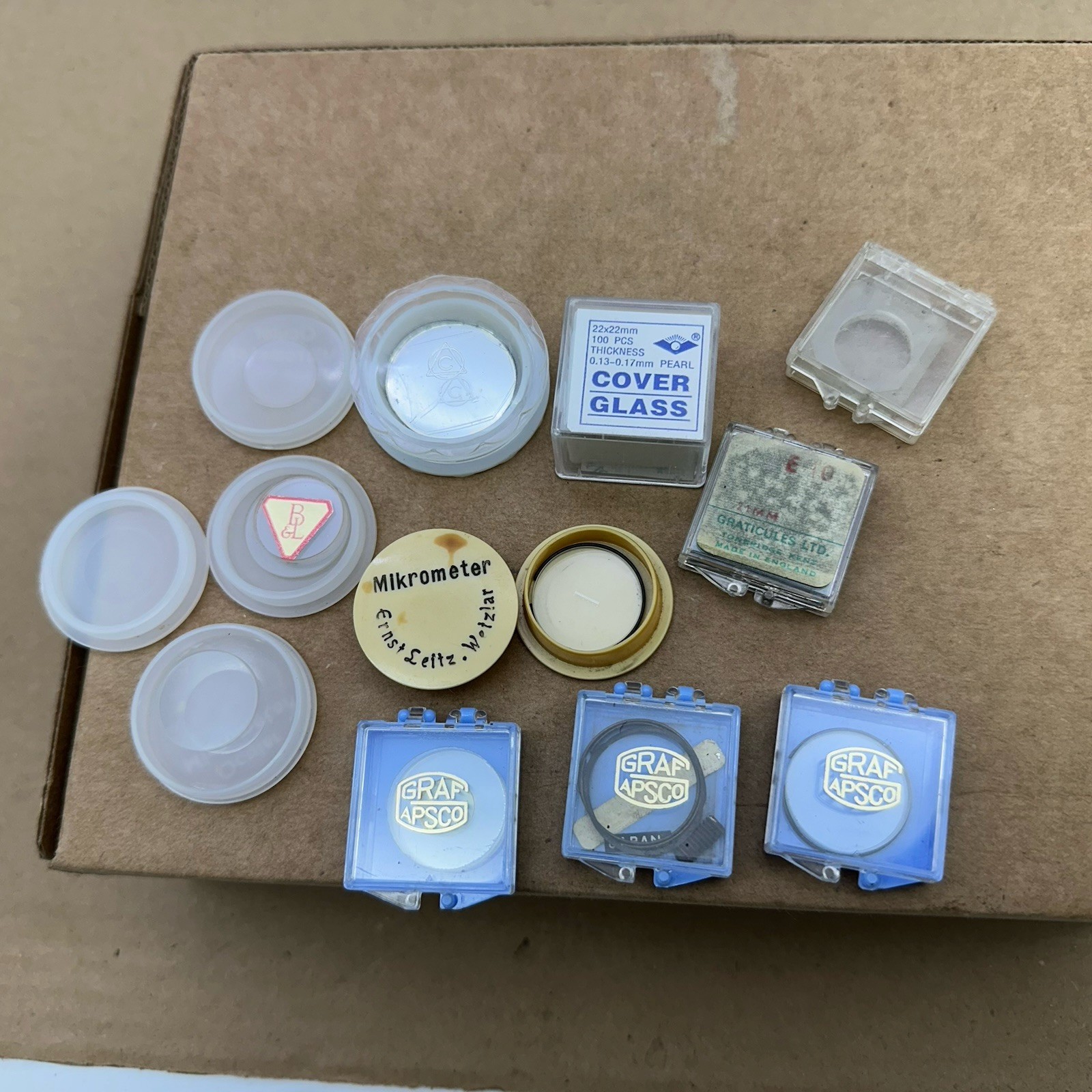 Lot of Vtg Microscope Lens Filters Glass Pearl Bausch Lomb Leitz Graf Apsco Etc