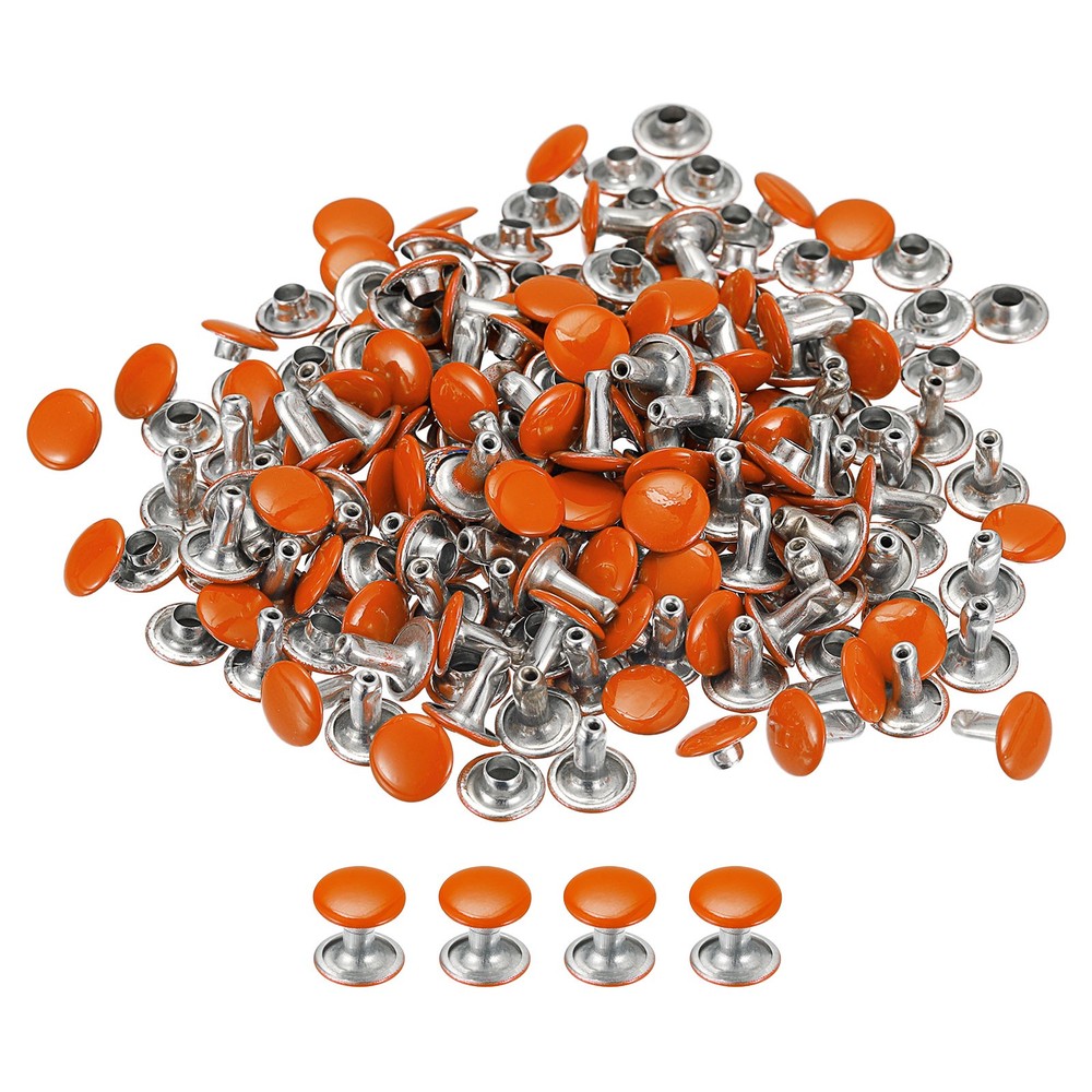 100 Sets Leather Rivets, 8mm Double Cap Rivets 8.5mm Height Studs, Orange