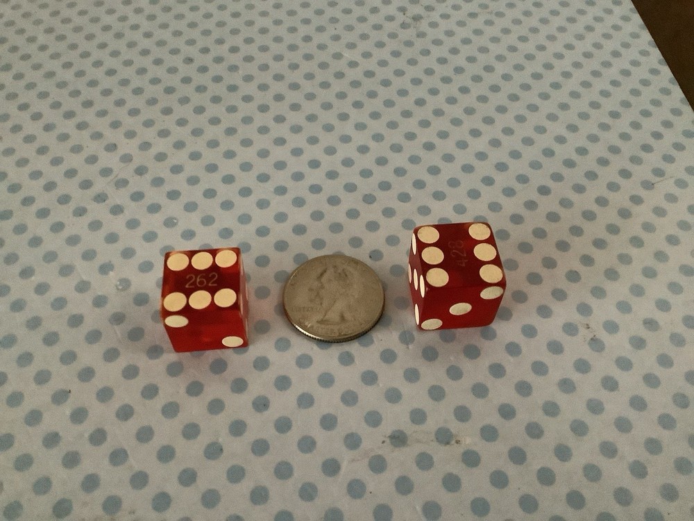 Vintage precision engraved dice, translucent red, sharp-edge, serial numbered