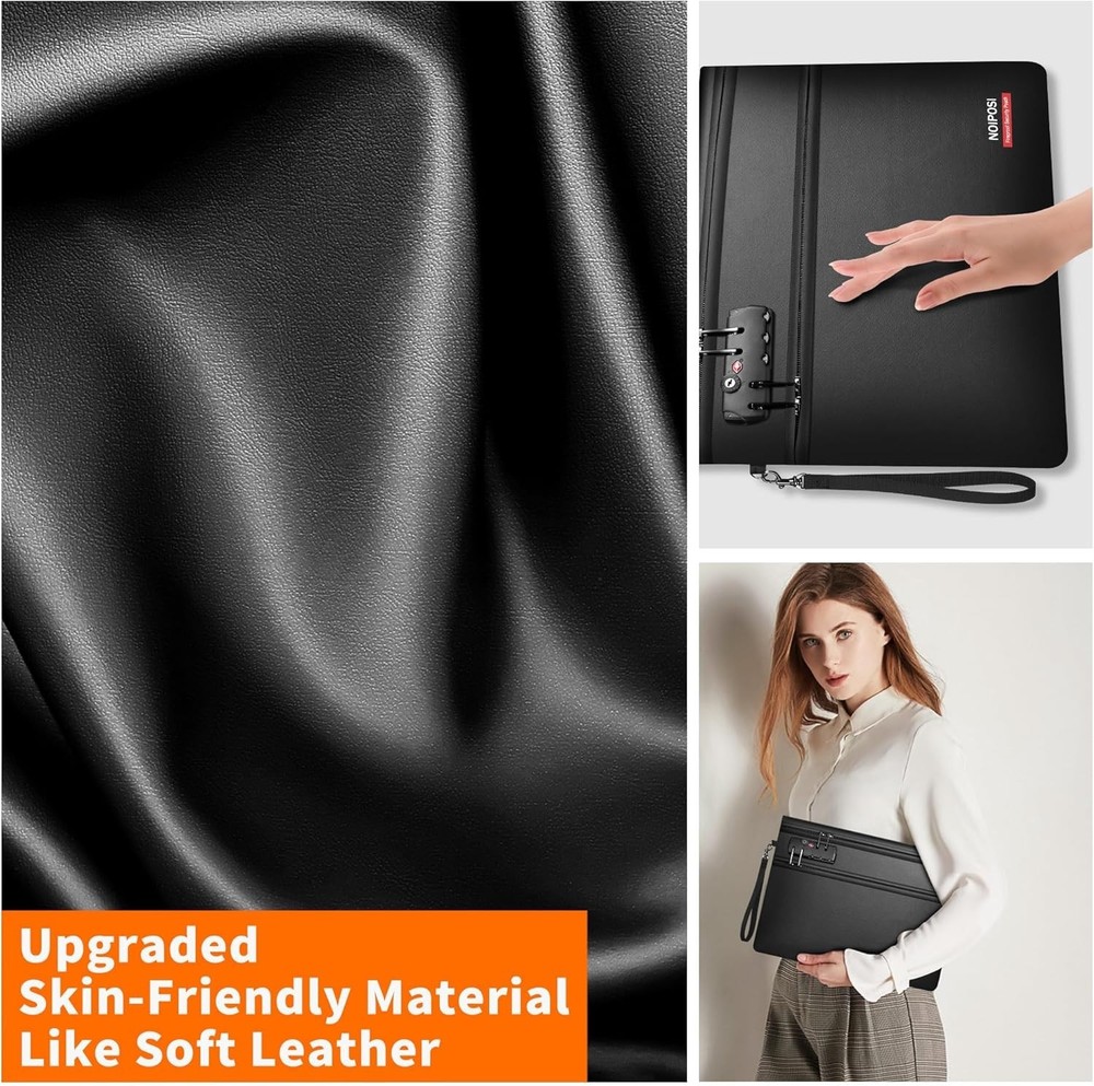 6400℉ Fireproof Money Bag with Lock,Dual-Zip Compartments Fireproof Document ...