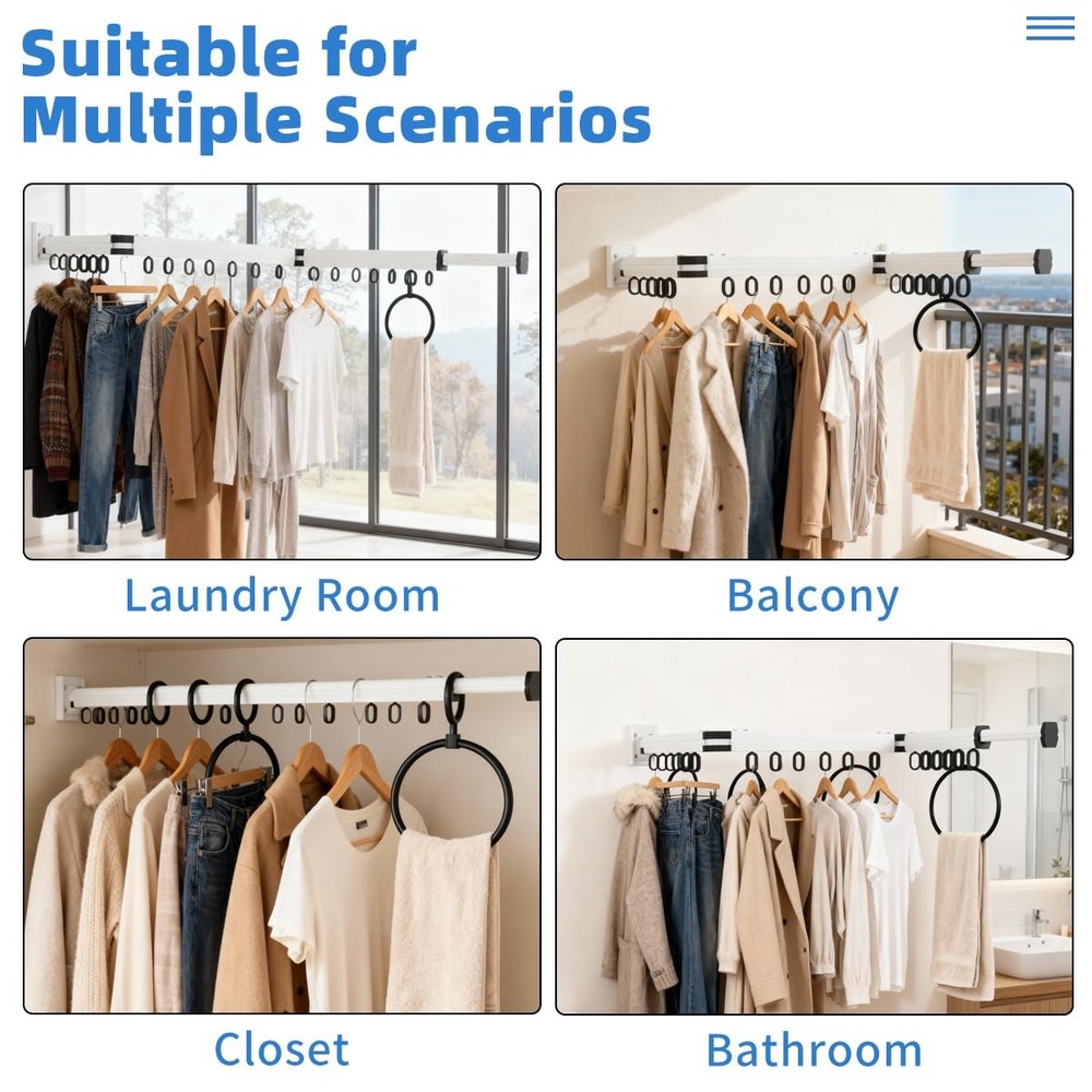 Wall Mounted Clothes Drying Rack, Foldable Laundry Drying Hanger Rack for Ind...