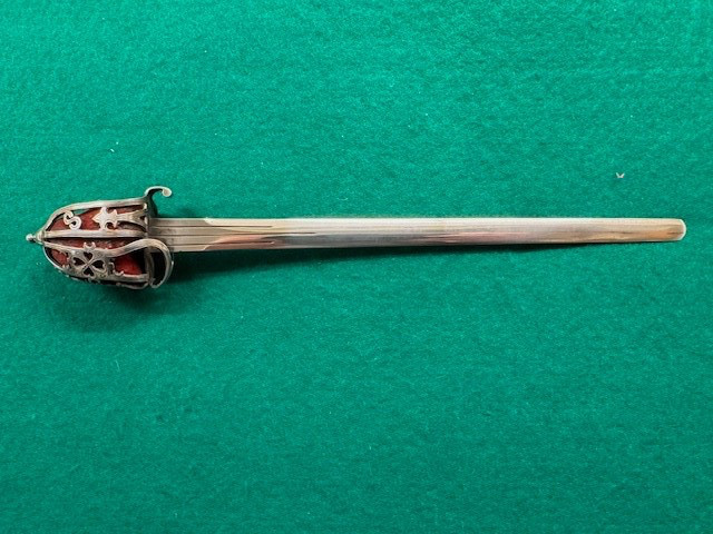 QUALITY SCOTTISH STERLING SILVER BASKET HILT SWORD LETTER OPENER, 1902-3 (792)