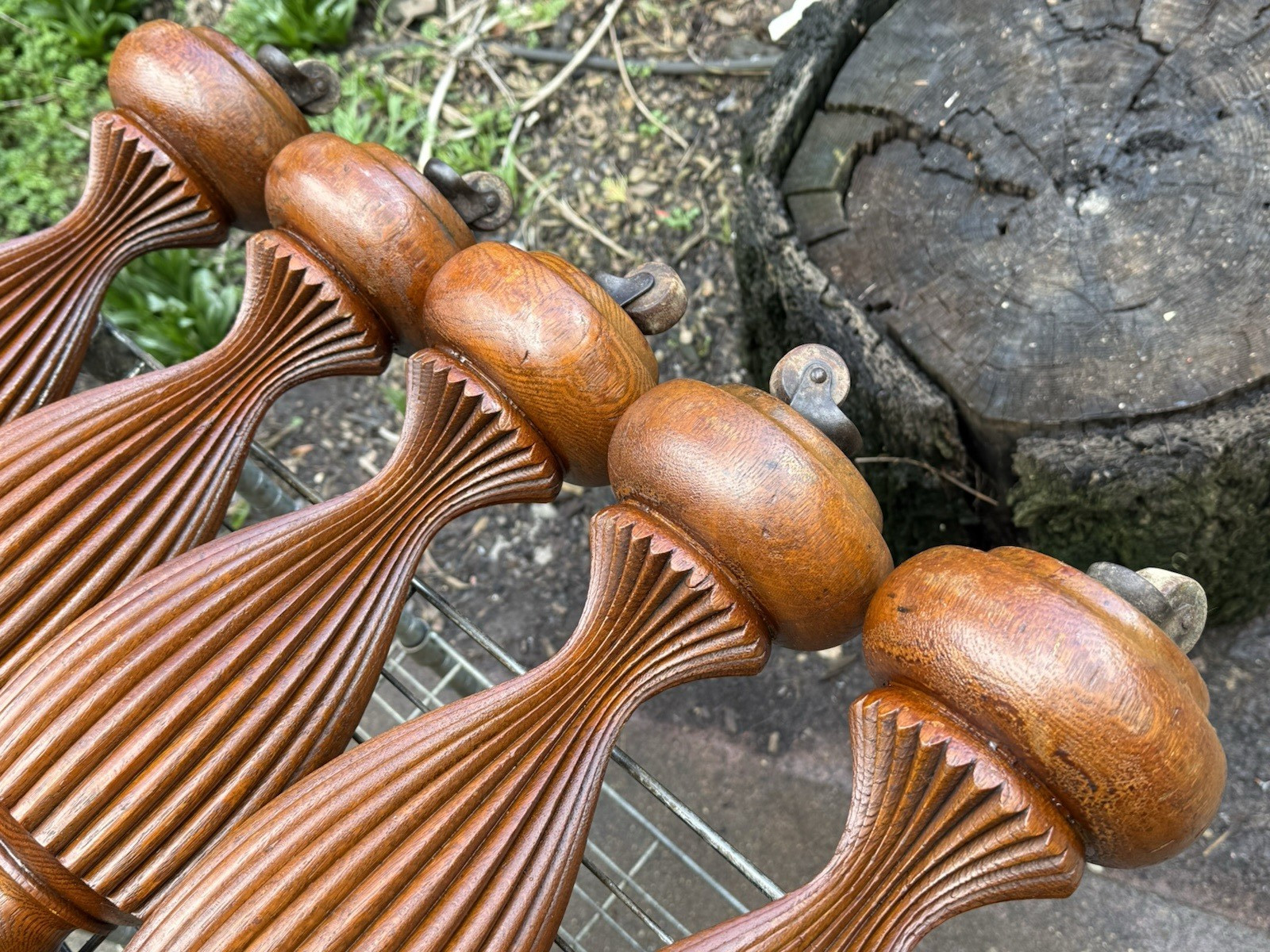 5x Exquisite Antique Wood Fluted Turned Carved Table Legs Victorian Vintage