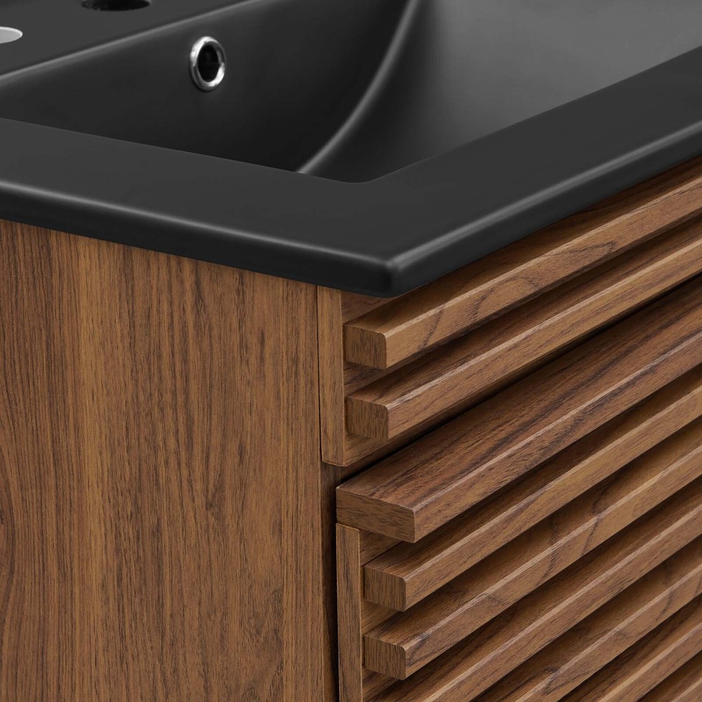 Modway Render 24" Wall-Mount Bathroom Vanity in Walnut Black