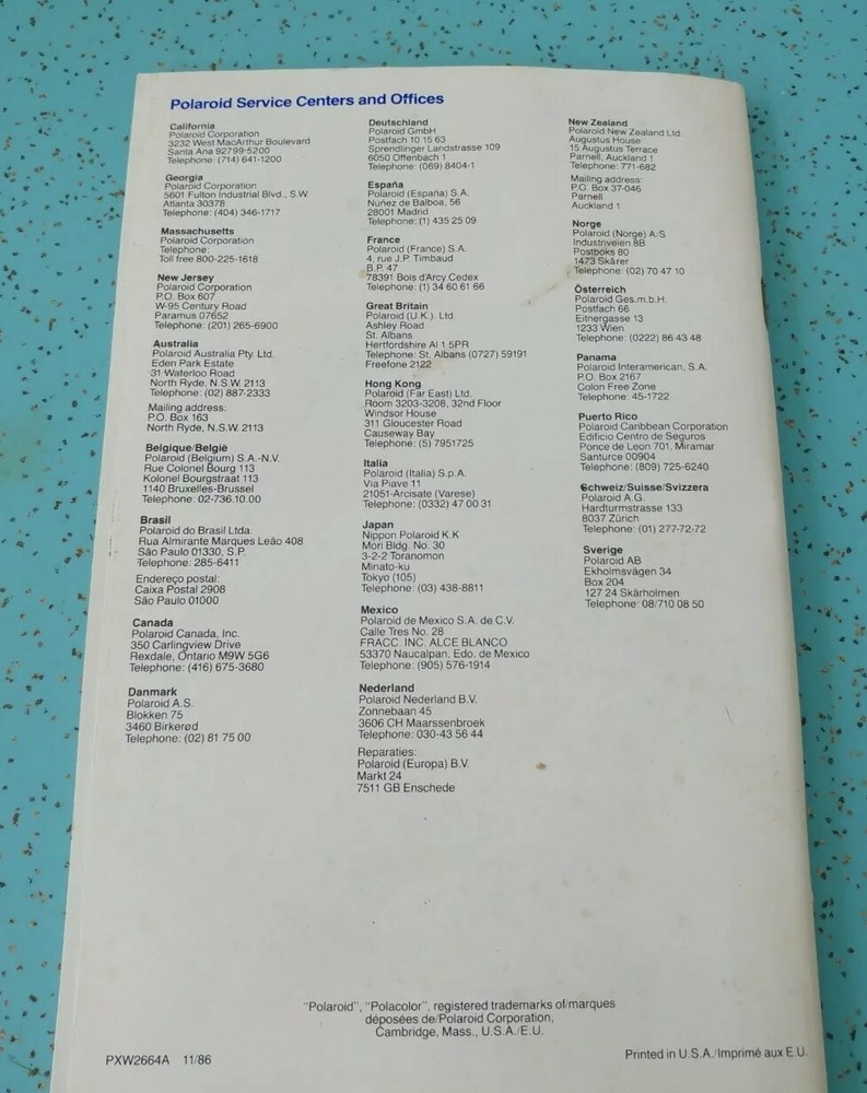 Vintage 1986 Polaroid ProPack Manual