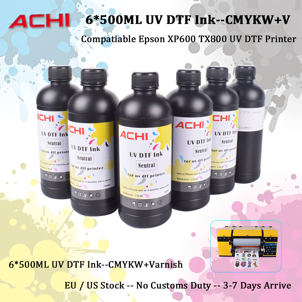 6*500ML UV DTF INK For Epson XP600 XP800 A3 UV DTF Sticker Printer CMYKW+Varnish