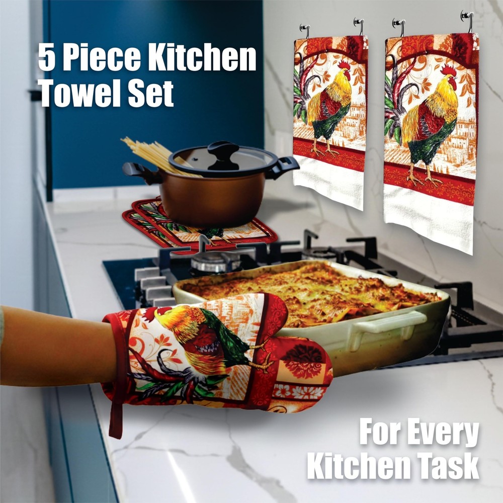 Lobyn Value Packs: Decorative & Functional Rustic Rooster Kitchen Set – 5