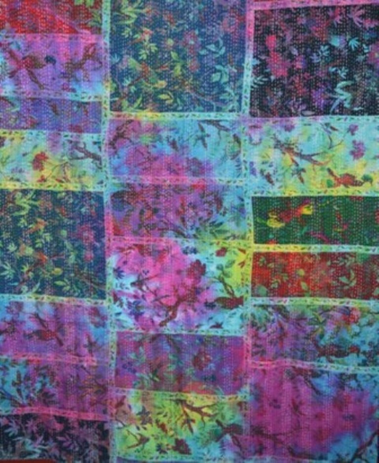 Indian Handmade Cotton Patchwork Print Kantha Quilt Bedding Bedspread Blanket