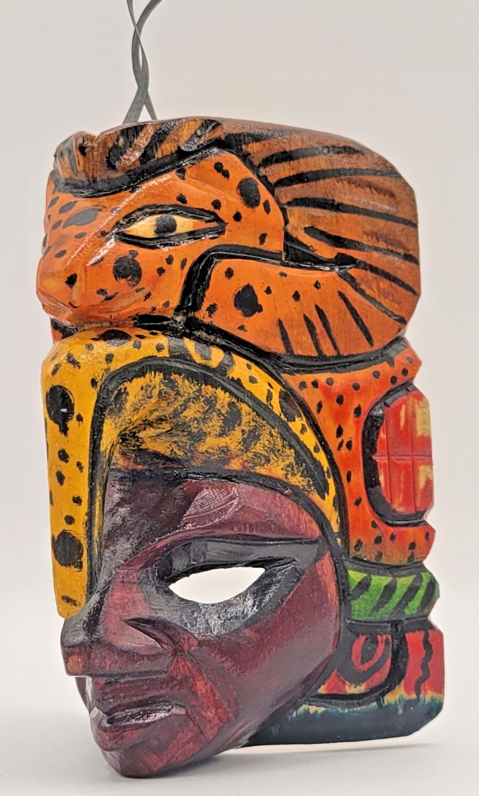 Mayan Aztec Handmade Wooden Totem Mask Tribal Warrior Jaguar Small Folk Wall Art