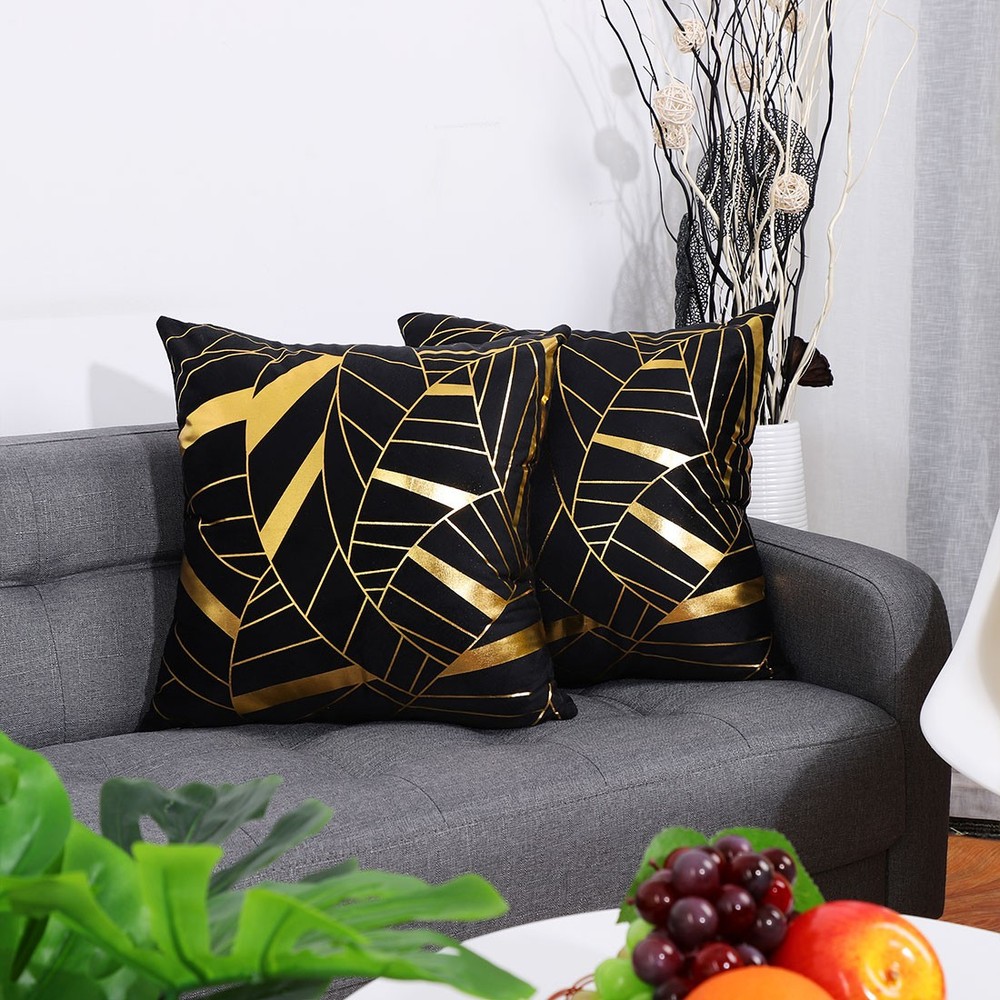 2 Pcs Gold Stamping Soft Decorative Square Throw Pillow Covers, Geometry Pattern