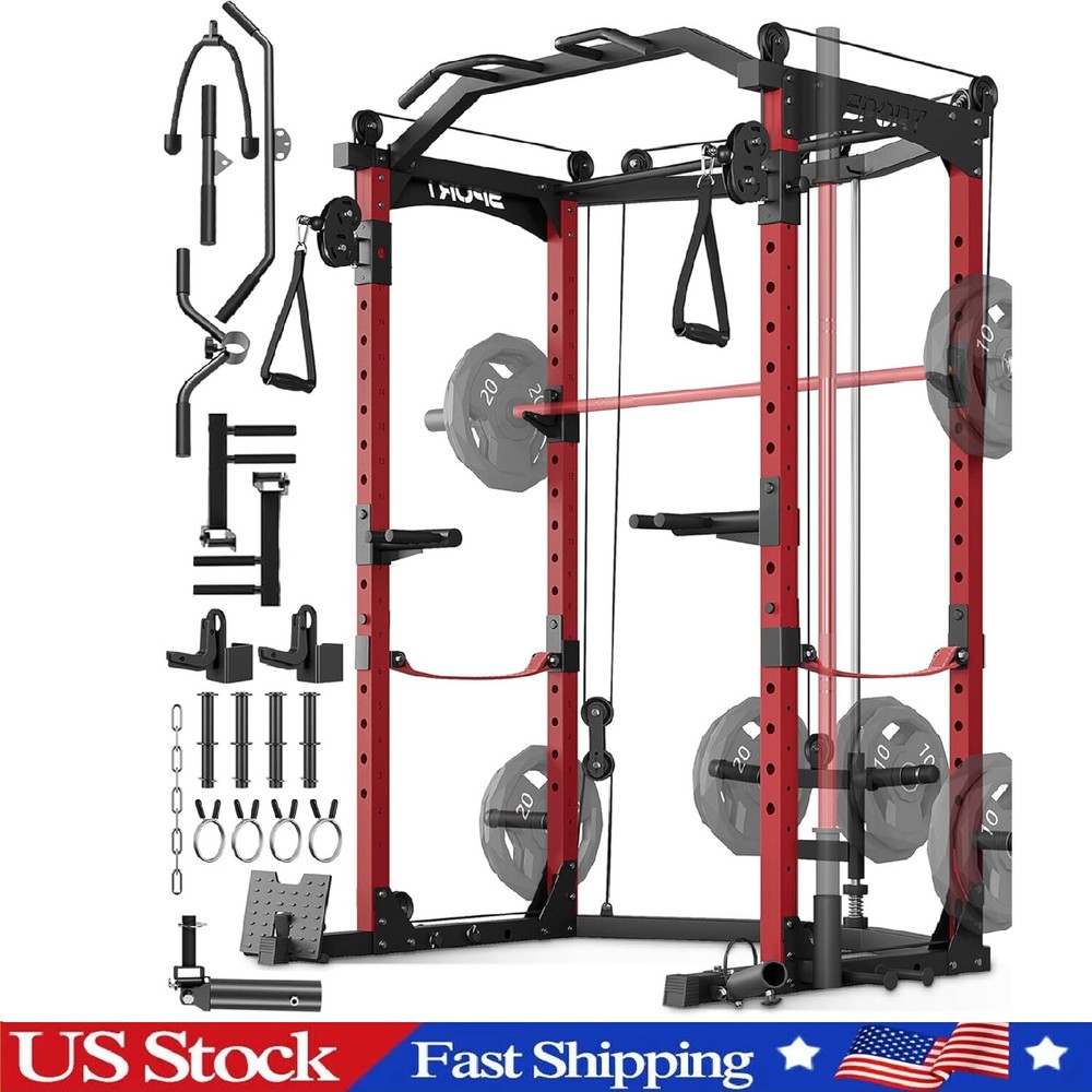 Power Cage Multi-Functional Squat Rack with Cable Crossover System for Home Gym