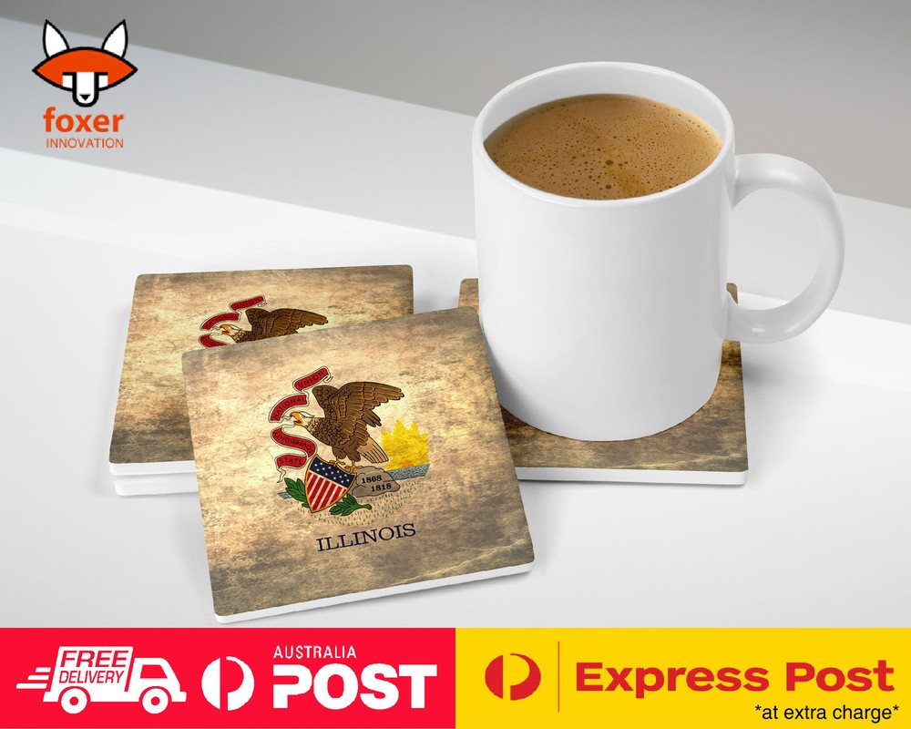 COASTER COFFEE DRINKING MAT|ILLINOIS US AMERICAN STATE FLAG