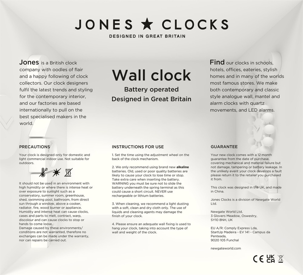 JONES CLOCKS® Studio Clock | Modern Round wall Clock | 12 inch | Gray | Eas