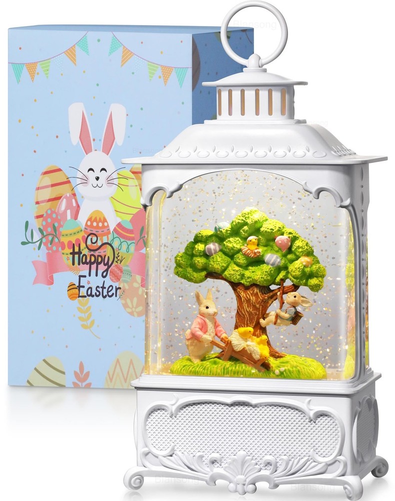 Easter Snow Globe Lantern Bunny Tree with Timer, USB and Battery Powered, Eas...