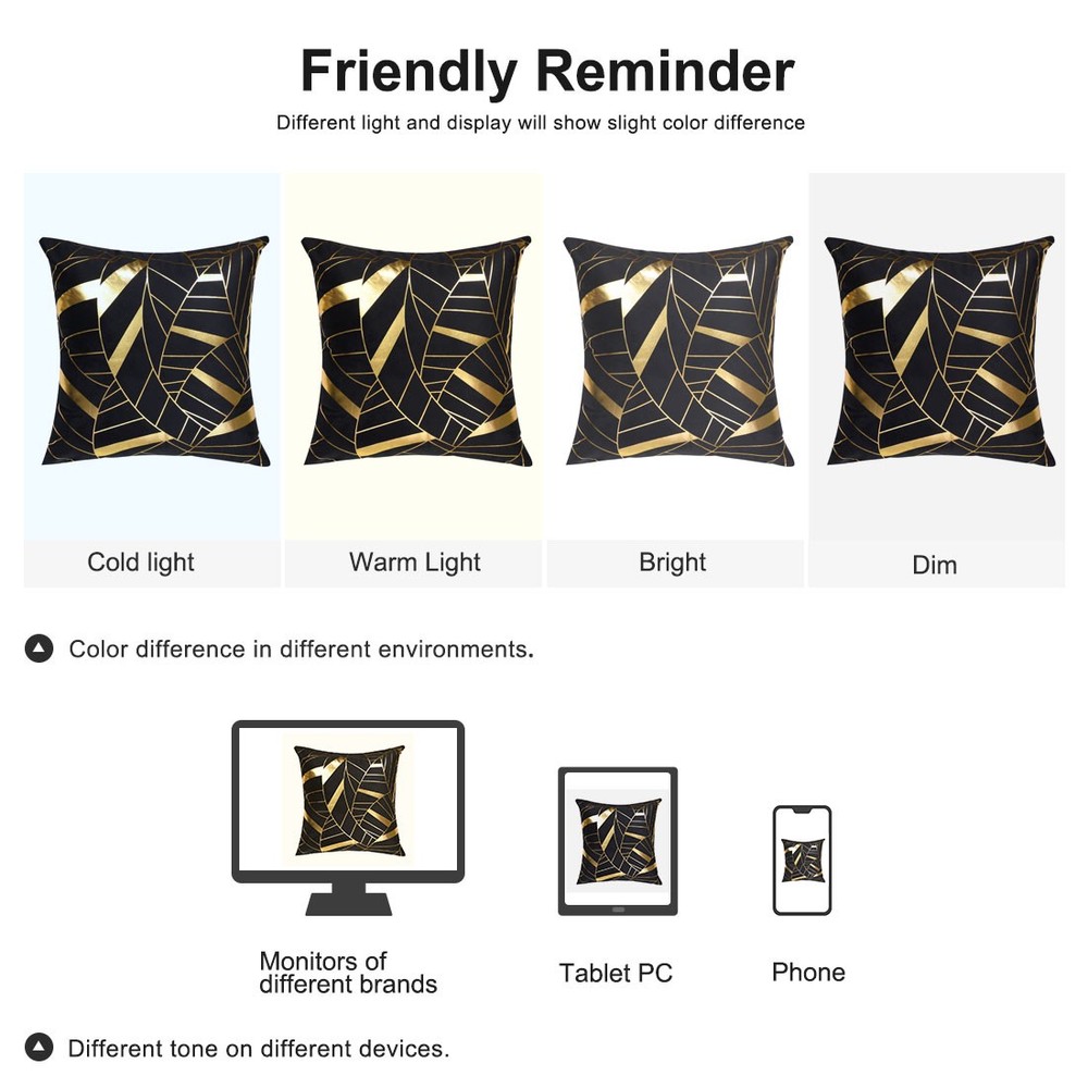 2 Pcs Gold Stamping Soft Decorative Square Throw Pillow Covers, Geometry Pattern
