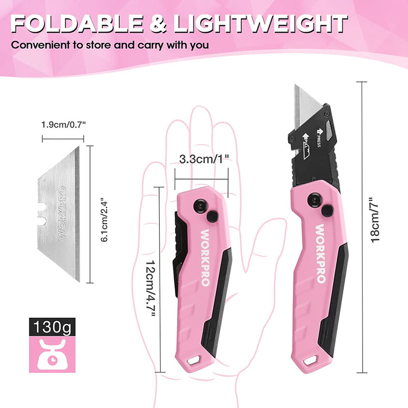 WORKPRO Folding Utility Knife Compact Box Cutter Quick Change Blade w/13PC Blade