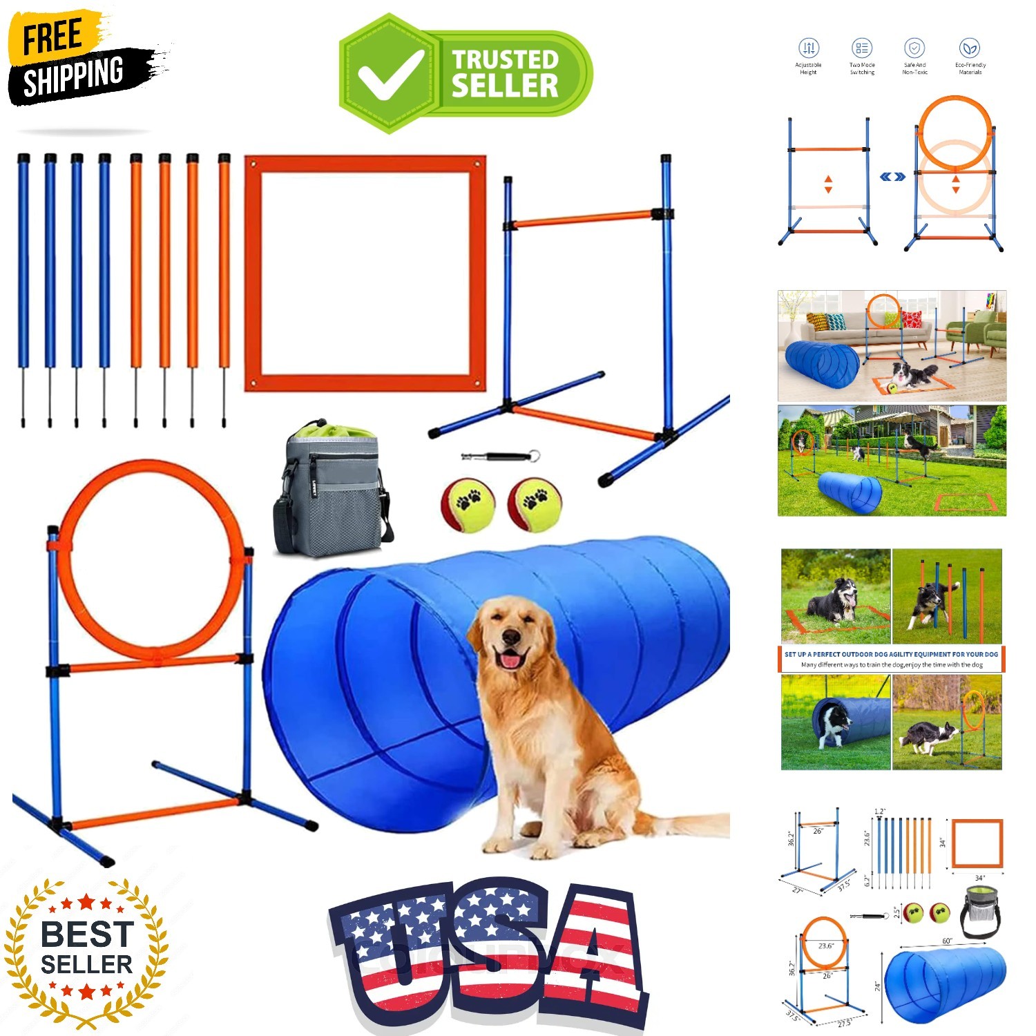 Durable Dog Agility Training Equipment Set - 60 Pieces for All Dog Sizes