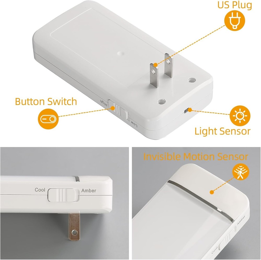 Dawnrise Night Lights Plug into Wall,Invisible Motion Sensor White