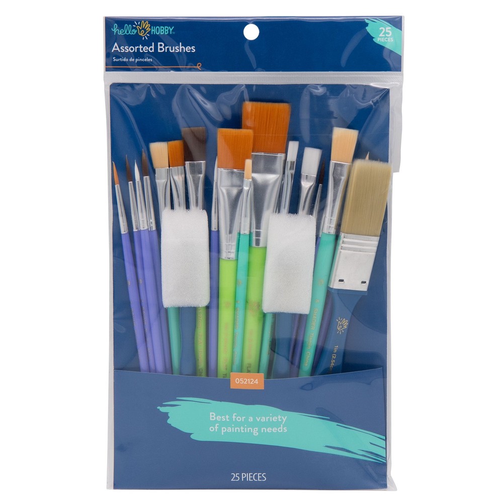 Hello Hobby Assorted Craft Paint Brush Set, 25pcs