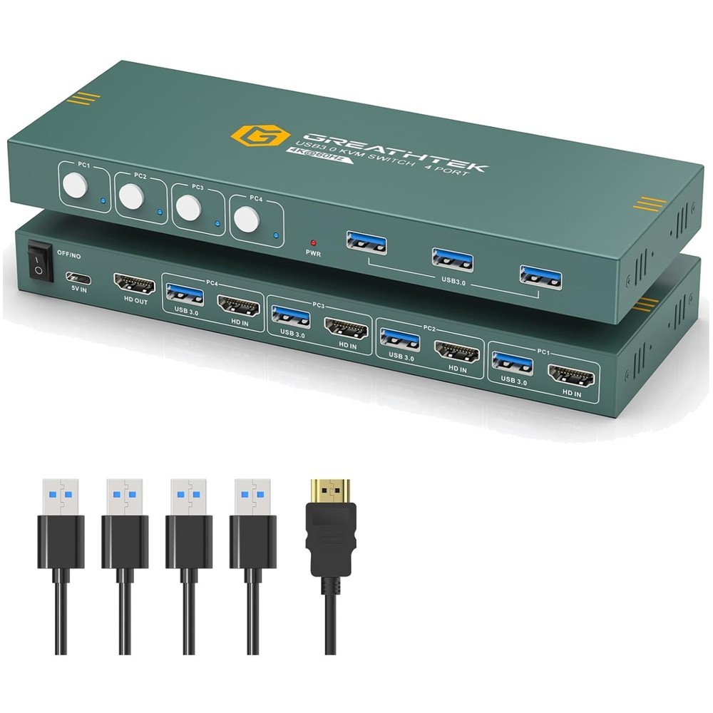 User-Friendly 4-Computer KVM Switch with HDMI and USB 3.0 for Smooth Switching