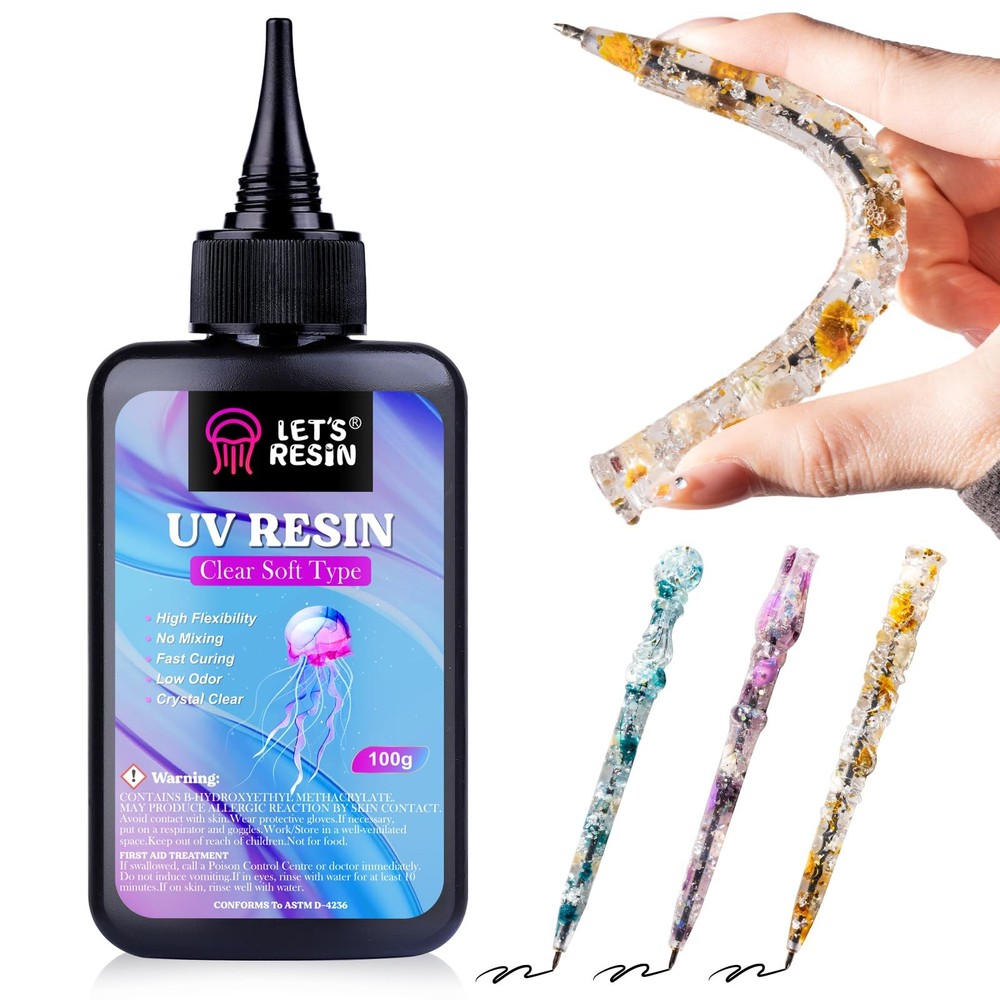 UV Resin Soft Type, 100g Elastic&Bendable Crystal Clear Ultraviolet Epoxy Res...