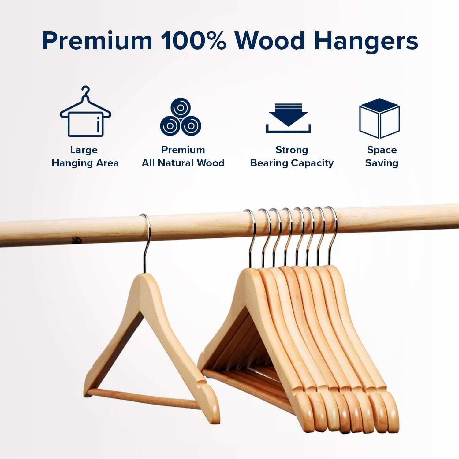 Wooden Hangers Pack of 20 & 80 Suit Hangers Premium Natural Finish Utopia Home