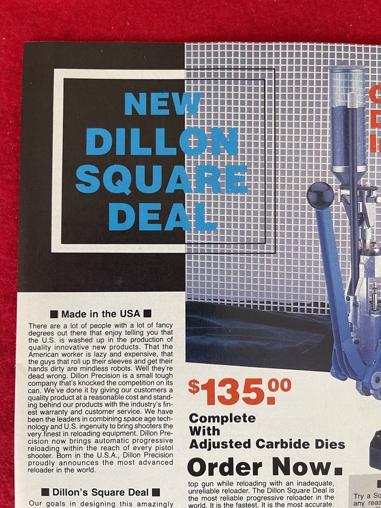 Vintage 1987 Dillon Reloader Print Ad Ammunition Reloading Tools - Ad Only