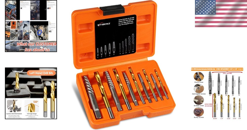 14Pcs Screw Extractor and Left Hand Drill Bits Set, Easy Out Screw Extractor Set