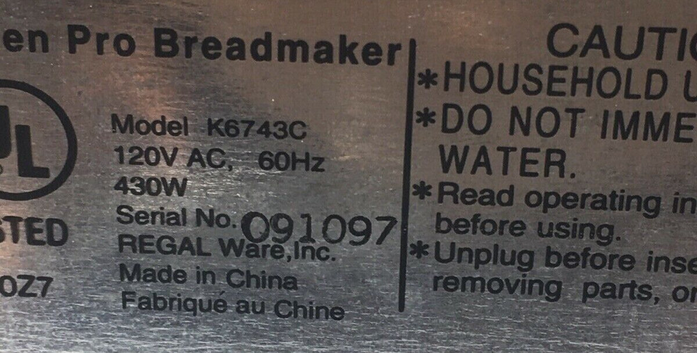 Heating Element for Regal Kitchen Pro Breadmaker Model K6743