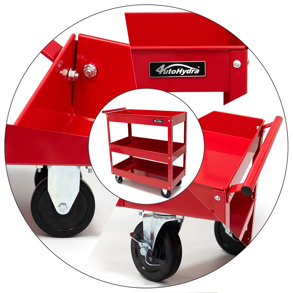 Torin Service Utility Cart Heavy Duty 3 Shelf Tier, 400 lbs Rolling Trolley