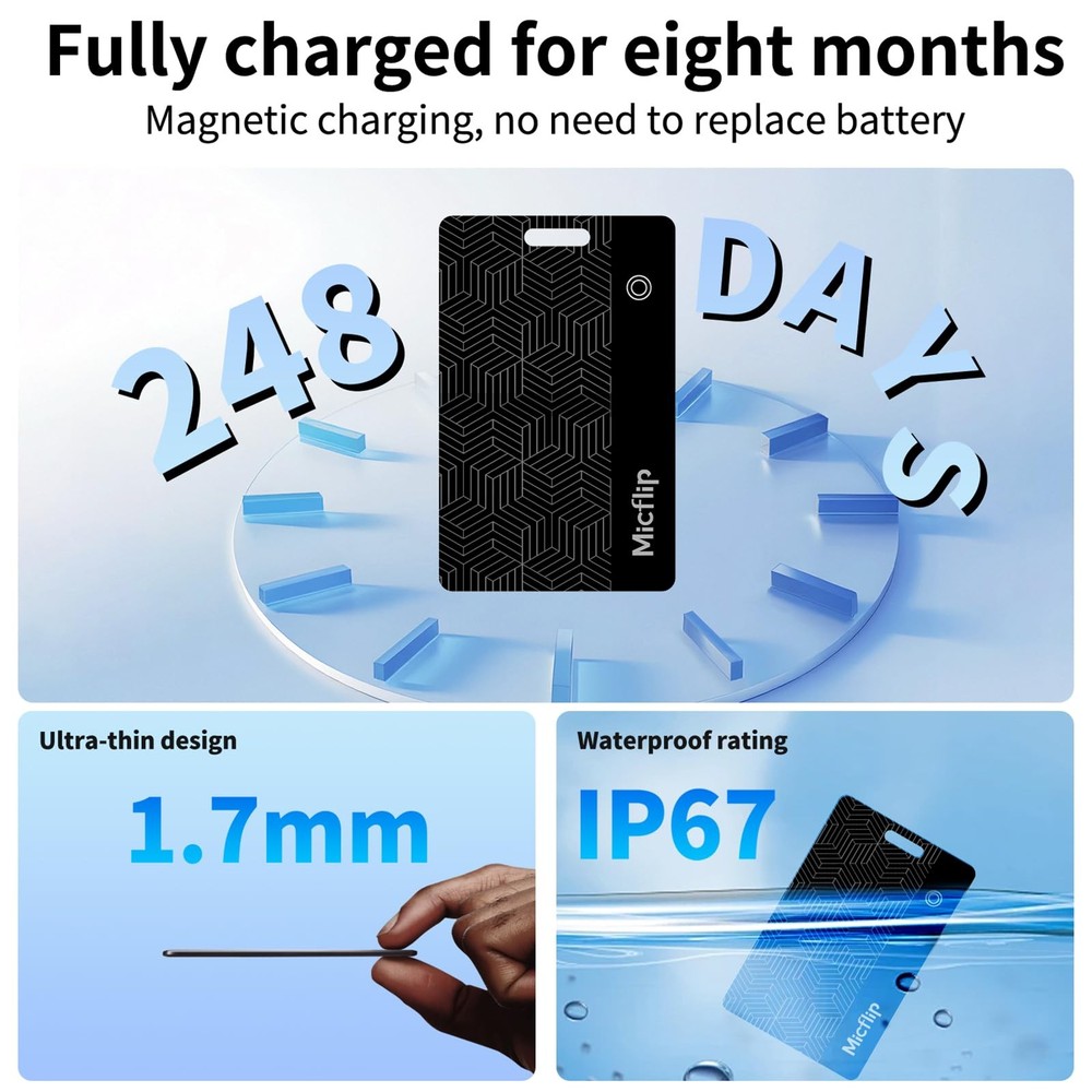 Wallet Tracker Card, Smart Card Wallet Tracker (iOS and Android) Rechargeable