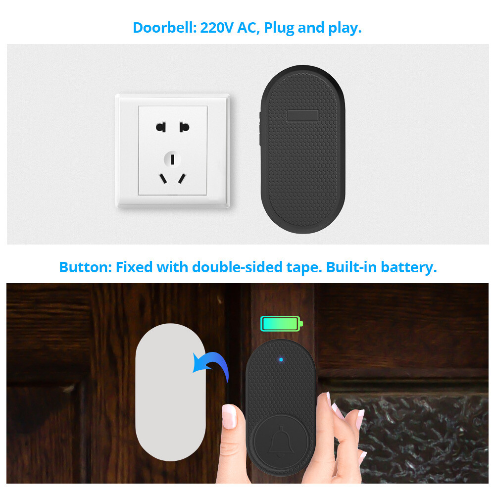 1000FT Wireless Doorbell Waterproof 2 Plugin Receiver Adjustable Volume 33 Chime