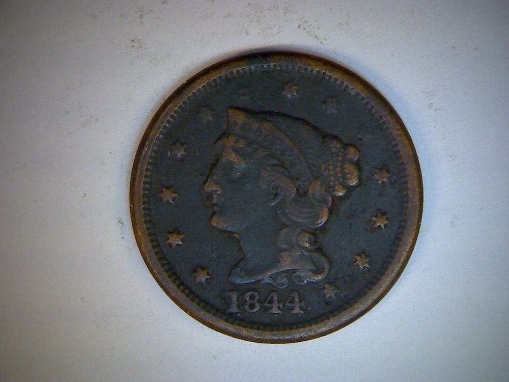 1844 U.S. LARGE CENT,   BRAIDED HAIR CENT,