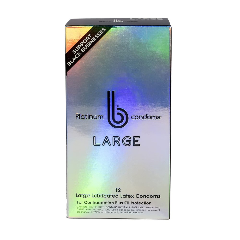 B Condoms - Platinum Large - Vegan Friendly - Odorless - Large Size - 12 Count