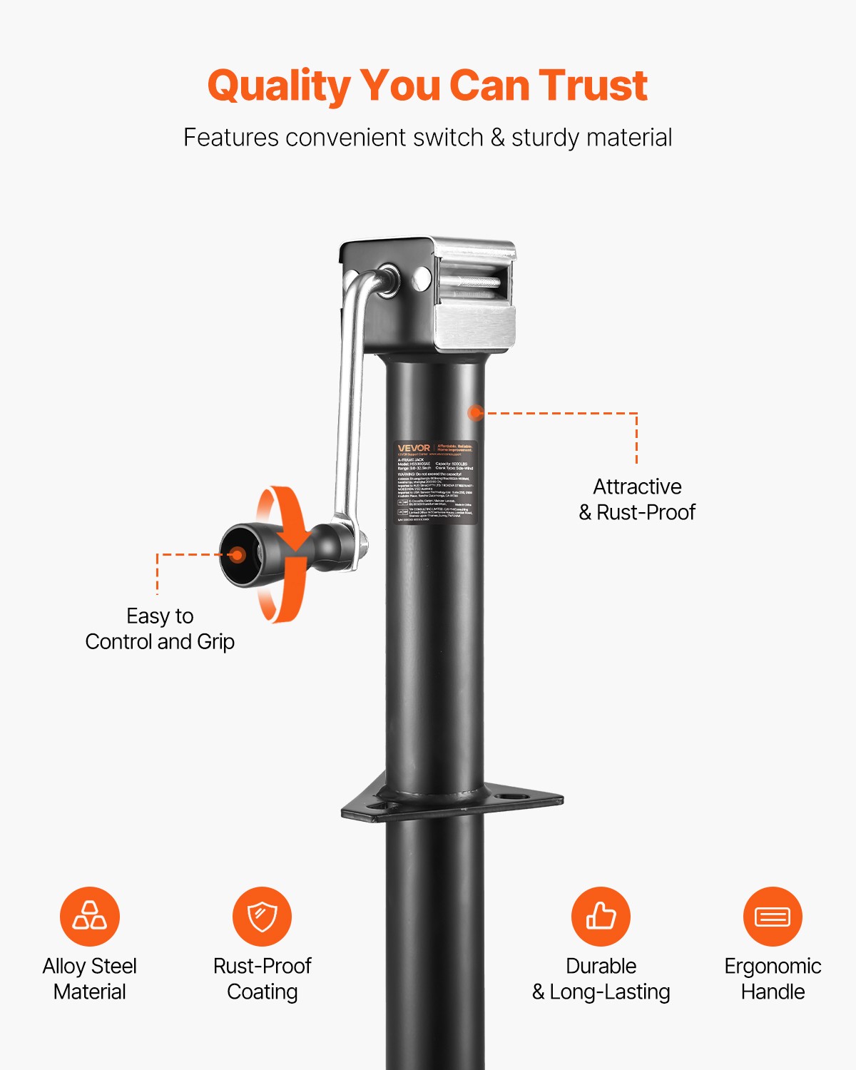 VEVOR A-Frame Trailer Jack 5000 lb Bolt-On Tongue Jack, New