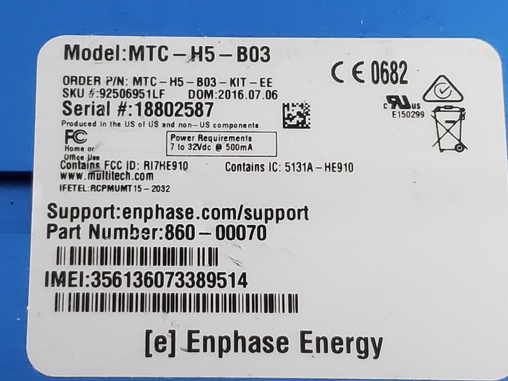 Multitech Multi-connect Cell Modem MTC-H5-B03 Enphase Energy REFURBISHED