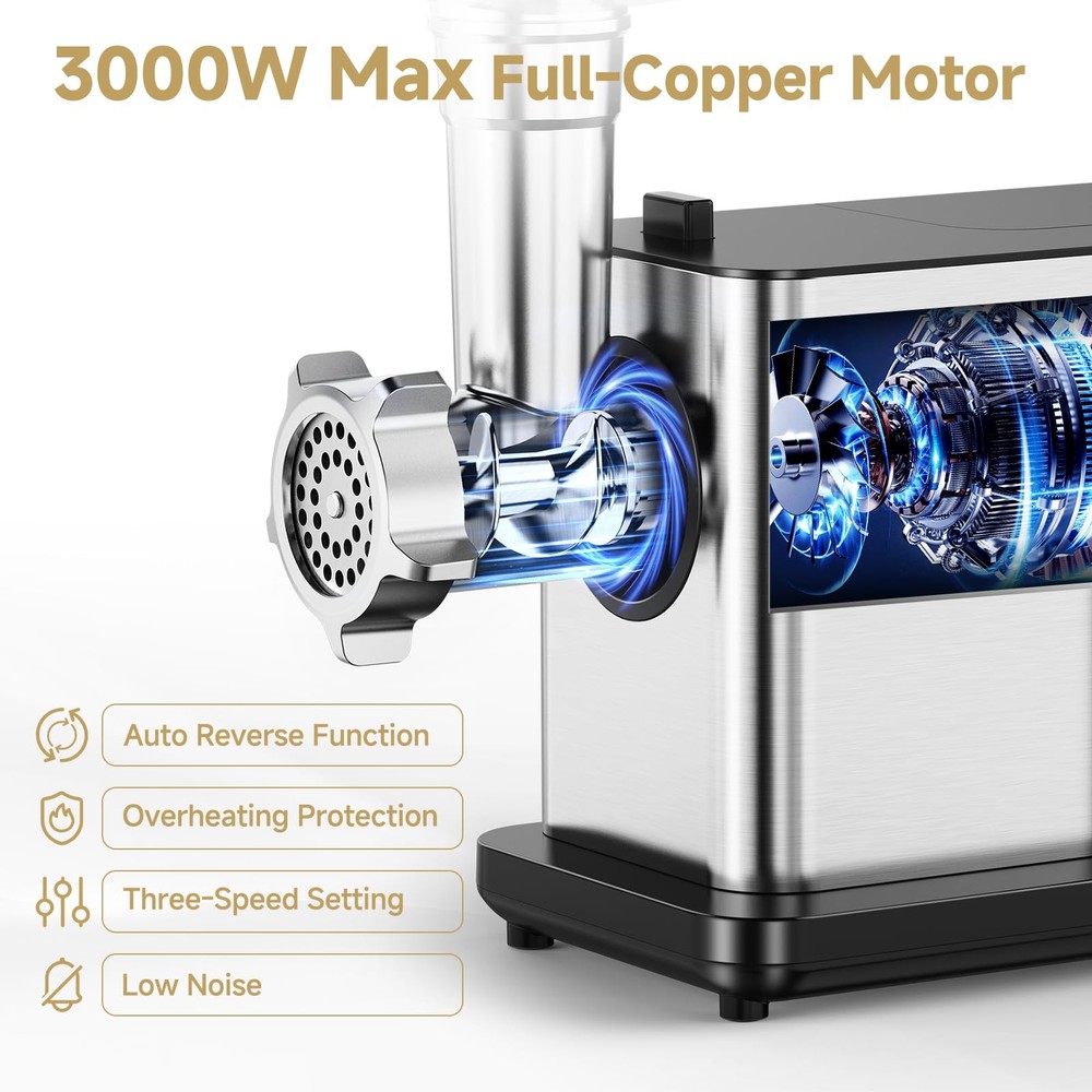 Meat Grinder Electric 3000W Max with Touch Color Screen, Auto-Reverse & Built...